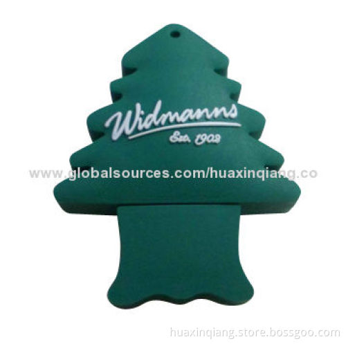 X-mas Tree-shaped USB Flash Drive, 128MB to 32GB Capacity, Logo Design, Soft PVC, USB2.0